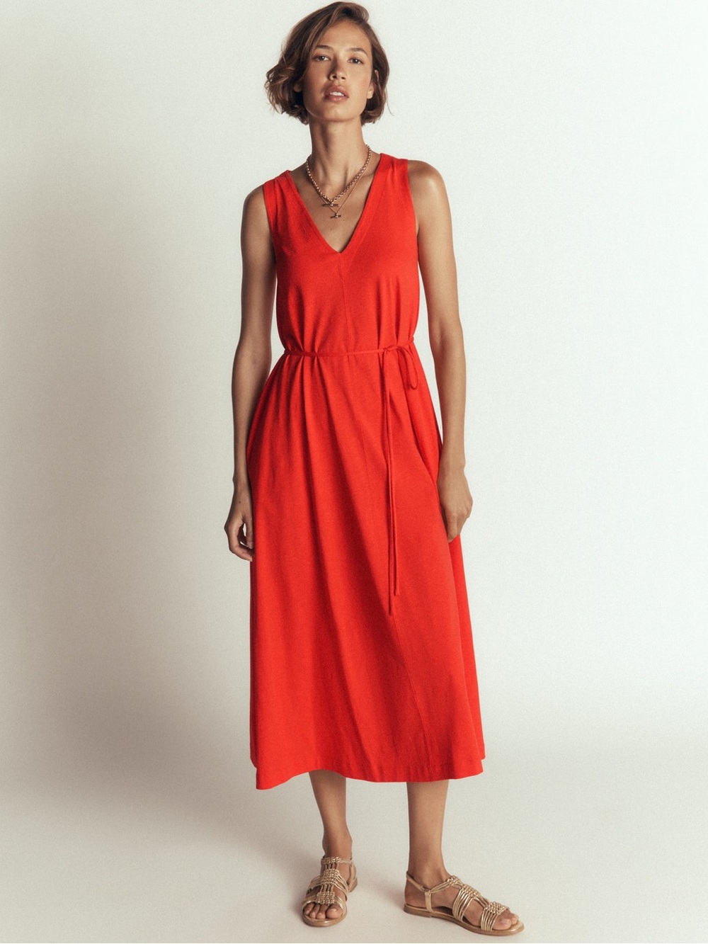 NWT, Boden Coral-Red/Orange Sleeveless Maxi Dress, Size 10